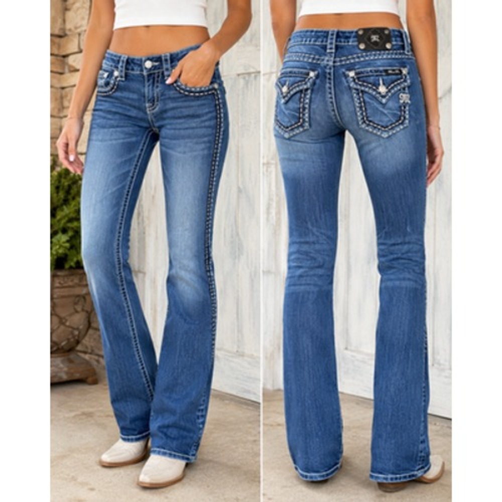 Miss Me Jeans Womens 27 Blue‎ Medium Wash Bootcut Embroidered Rhinestone Denim